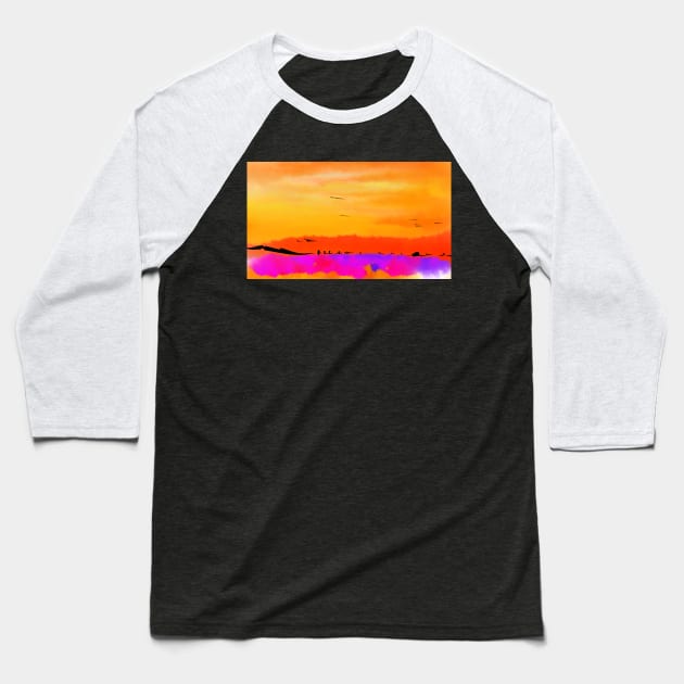 Orange Abstract Sunset Baseball T-Shirt by KirtTisdale